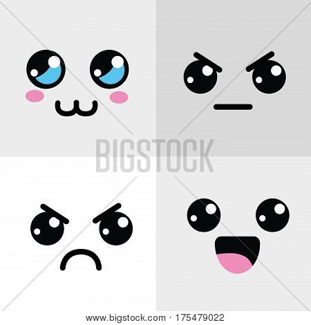 kawaii happy and angry face icon, vector illustraction design