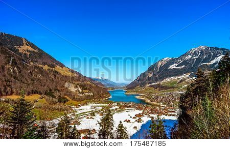 Aerial View Of Mountains Lake Lungernersee, Lungern