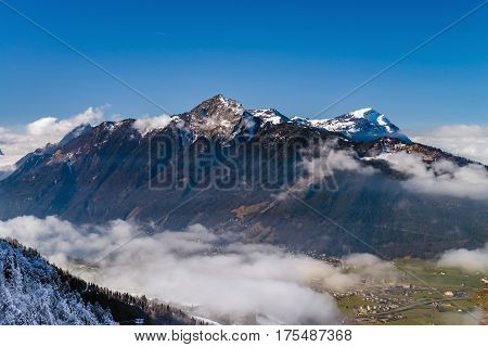 Panoramic Aerial View To Luzern Lake From High Peak