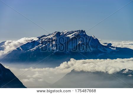 Panoramic Aerial View To Luzern Lake From High Peak