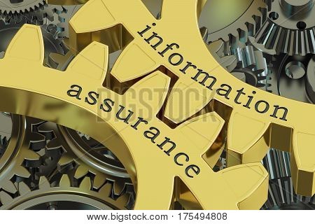 Information Assurance concept on the gearwheels 3D rendering