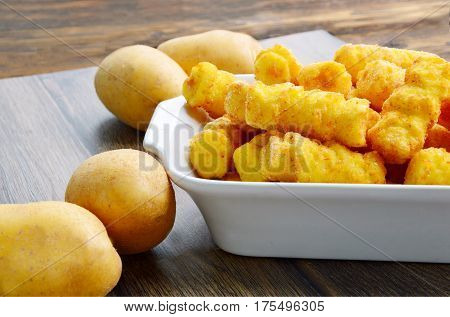 Frozen Cylindrical potato croquettes or German name is Kroketten