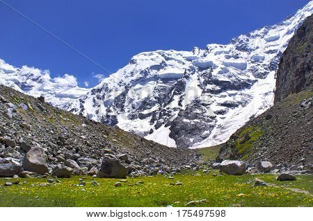 snowy mountain peaks and green valleys Caucasus