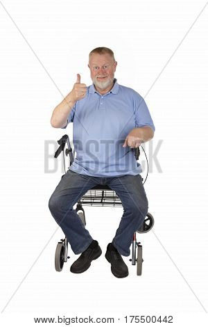 Male Senior with rollator isolated on white background