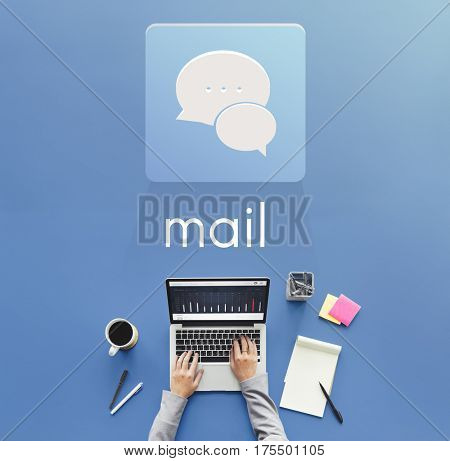 Hand Computer Chat Conversation Bubble Graphic