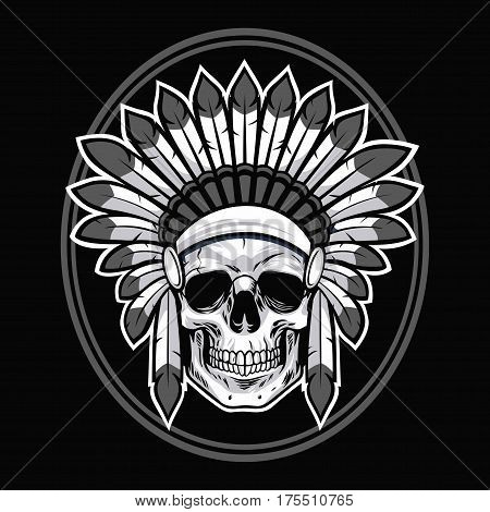 Skull of Native American Indian Warrior. Vector Illustration