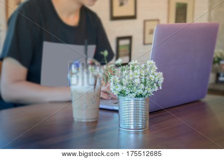 Woman Hands Typing On Laptop stock photo