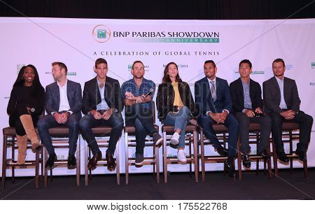 NEW YORK - MARCH 5, 2017: Tennis superstars during press conference before BNP Paribas Showdown 10th Anniversary tennis event at Essex House Hotel in New York