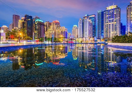 Taichung, Taiwan city skyline at night.