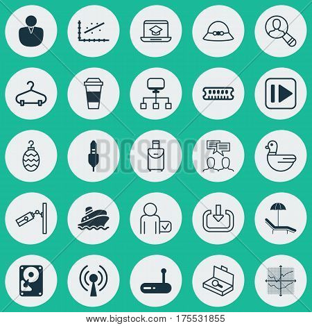 Set Of 25 Universal Editable Icons. Can Be Used For Web, Mobile And App Design. Includes Elements Such As Suitcase Checking, Spectator, Following Music And More.