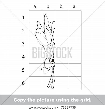 Finish the simmetry picture using grid sells, vector kid educational game for preschool kids, the drawing tutorial with easy gaming level for half of Funny Bouquet