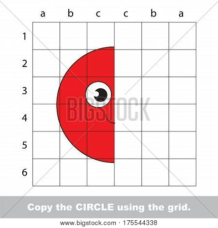Finish the simmetry picture using grid sells, vector kid educational game for preschool kids, the drawing tutorial with easy gaming level for half of Red Ring