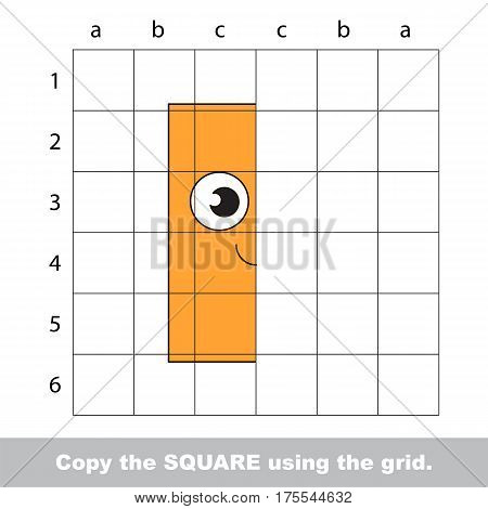 Finish the simmetry picture using grid sells, vector kid educational game for preschool kids, the drawing tutorial with easy gaming level for half of Orange Rectangle