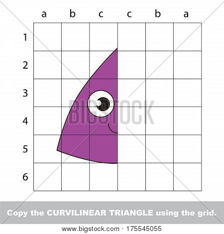 Finish the simmetry picture using grid sells, vector kid educational game for preschool kids, the drawing tutorial with easy gaming level for half of Violet Curvilinear Triangle
