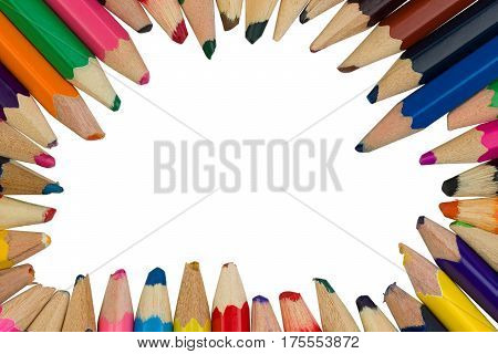 Round frame of colored pencils with text in the middle