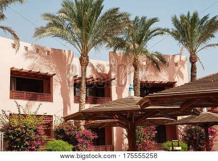 Building Area And The Hotel's Palm Trees In Hurghada. Egypt. 
