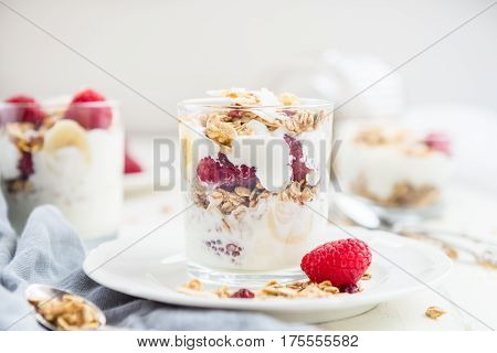 Healthy Energy-boosting Granola And Yogurt Breakfast