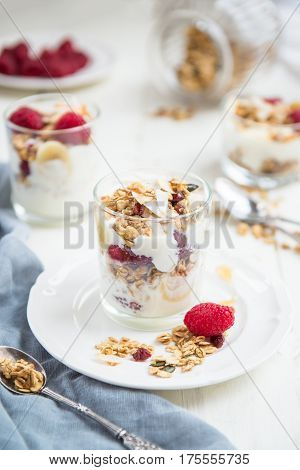 Healthy Energy-boosting Granola And Yogurt Breakfast
