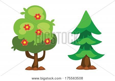 Cartoon tree vector illustration isolated on white background. Color environment trunk freshness natural eco icon. Organic plant juicy farm ripe agriculture.