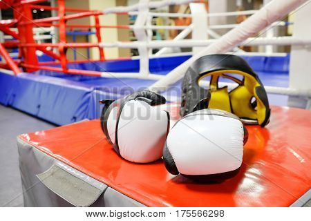 Boxing gloves and helmet