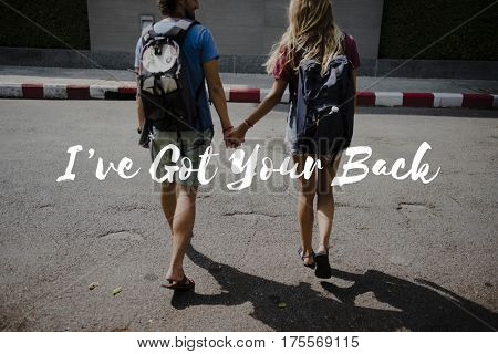 Friends Travel Backpacker Journey with Quote Graphic