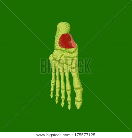 flat shading style icon on green background foot skeleton