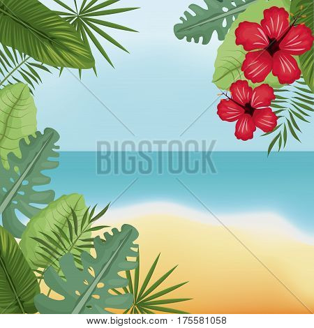 beauty beach hibiscus palm island vector illustration eps 10