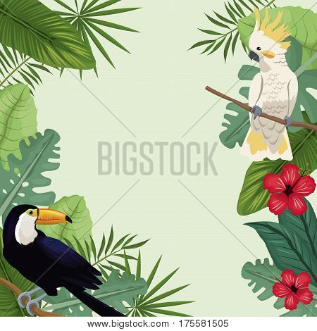 tropical bird hibiscus exotic palm vector illustration eps 10