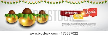 Holiday Sale Shopping Happy Ugadi Gudi Padwa Hindu New Year Greeting Card Banner Flat Vector Illustration