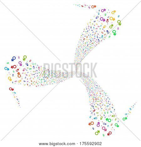 Mars Symbol fireworks swirl rotation. Vector illustration style is flat bright multicolored iconic symbols on a white background. Object whirlpool combined from random icons.