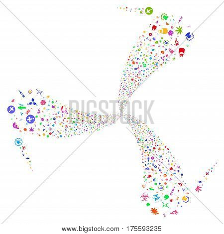 Medical Symbols fireworks swirl rotation. Vector illustration style is flat bright multicolored iconic symbols on a white background. Object whirl done from random icons.