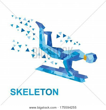 Winter Sports - Skeleton. Cartoon Sportsman Jump On Sled (bobsled)