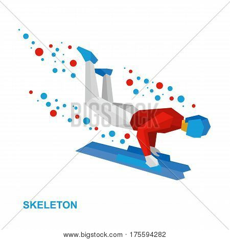 Winter Sports - Skeleton. Cartoon Sportsman Jump On Sled (bobsled)