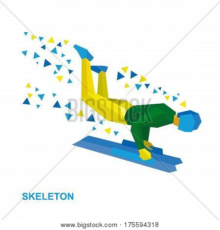Winter Sports - Skeleton. Cartoon Sportsman Jump On Sled (bobsled)