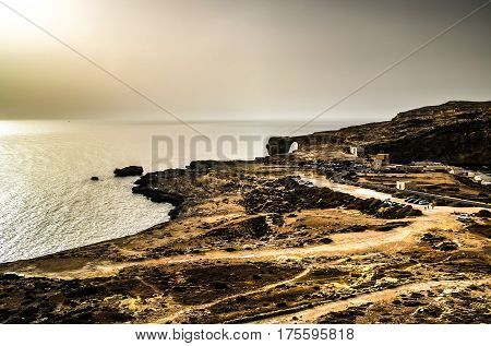 Sea view to Azure window natural arch now vanished Gozo island Malta