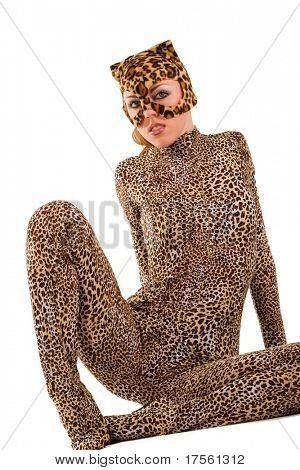 Leopardess 라텍스 복장에서 뜨거운 아름 다운 모델
