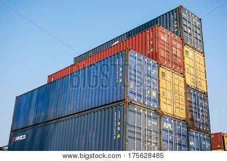 SENOV CZECH REPUBLIC - FEBRUARY 2: A lot of containers waiting for transportation stored in a reloading area in Senov in Czech republic. The image was taken on February 2 2017.