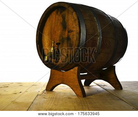 background of barrel and worn old table of wood