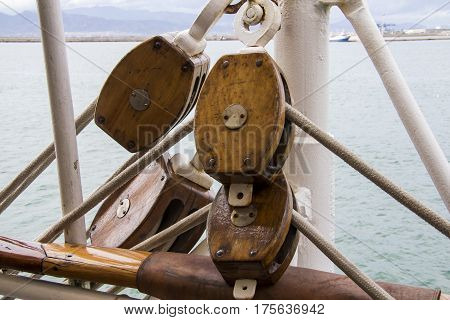 CAGLIARI, ITALY - January 19, 2014 - detail of the interior of the Spanish - B.E. Dawn Treader Juan Sebastian de 