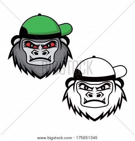 vector illustration gorilla wearing a hat black and white