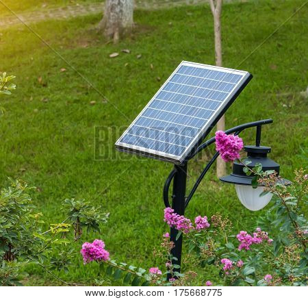 street lamp post with solar panel energy