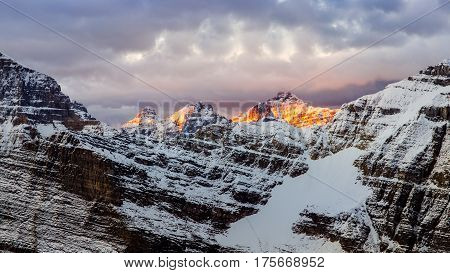 Mountain Range View At Colorful Sunrise