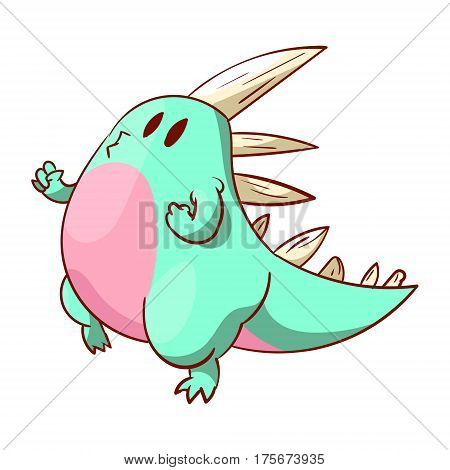 Colorful vector illustration of a cute dinosaur or a dragon joging runing