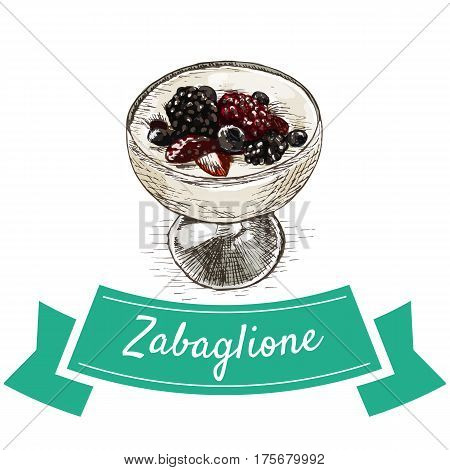 Zabaglione colorful illustration. Vector illustration of Italian cuisine.