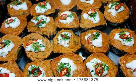 Curry fish mixed spicy and herb with snakehead fish Ho Mok plachon
