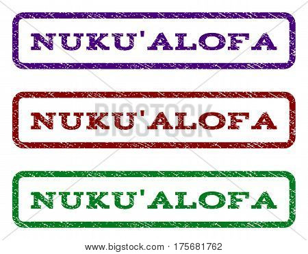 Nuku'Alofa watermark stamp. Text caption inside rounded rectangle frame with grunge design style. Vector variants are indigo blue, red, green ink colors. Rubber seal stamp with dust texture.