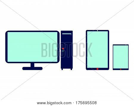 Computer, Mobile Phone And Tablet Icon. Flat Vector Illustration On White Background.flat Vector Ill