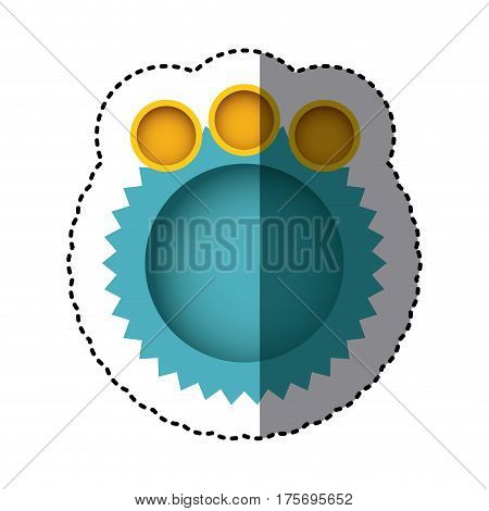 sticker in aquamarine of circular speech with sawtooth contour and yellow circles on top side vector illustration