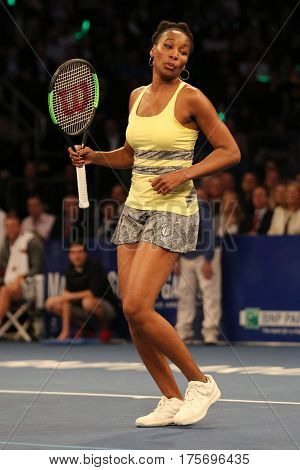 NEW YORK - MARCH 6, 2017: Grand Slam Champion Venus Williams of United States in action during  BNP Paribas Showdown 10th Anniversary tennis event at Madison Square Garden in New York
