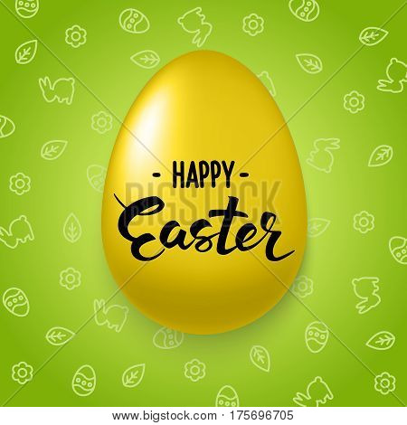 Happy Easter Lettering on Easter eggs on green background
